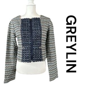 GREYLIN Zip Front Blazer, Sleeves Zip, Front Pockets Still Sewn Closed, Size L.